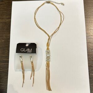 Ardene Gold Tassel Necklace and Earring Set